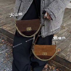 高级感复古磨砂真皮链条腋下法棍包包女2025秋冬新款时尚斜挎小包