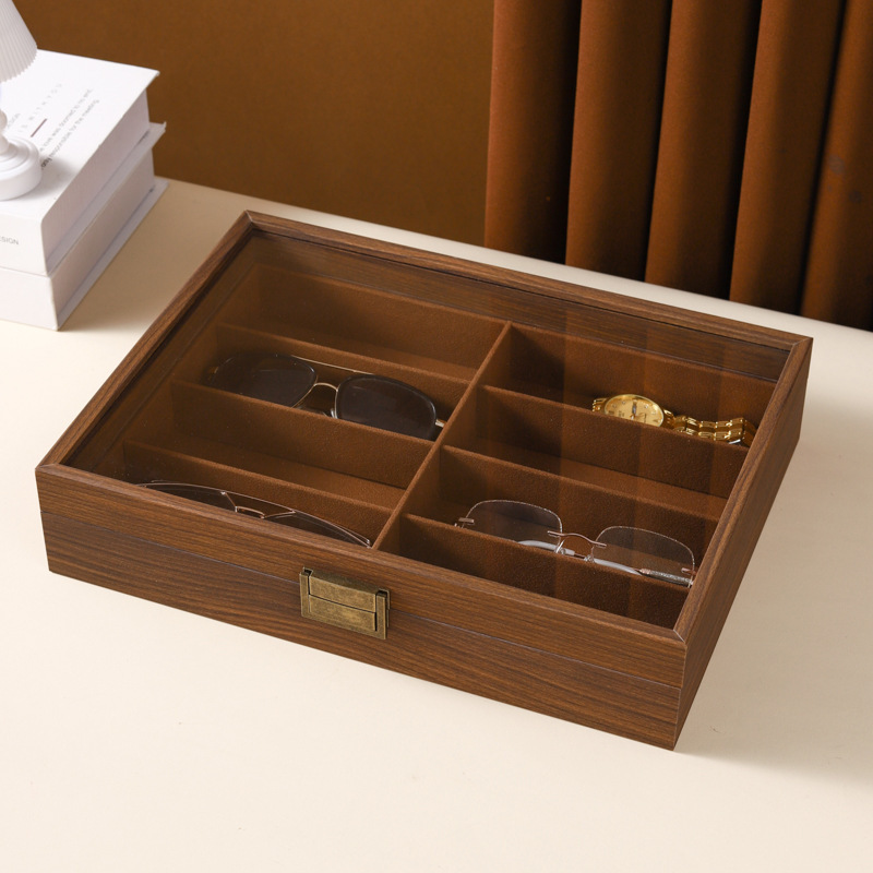 Cross-Border Large-Capacity Glasses Storage Box with Wood Grain and Sunroof for Glasses, Sunglasses, Sunglasses, Glasses Box with High-End Feel Cross-Border Large-Capacity Glasses Storage Box with Wood Grain and Sunroof for Glasses, Sunglasses, Sunglasses, Glasses Box with High-End Feel