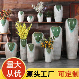 复古中式插花瓶景德镇陶瓷客厅院子落地陶罐桌面摆件粗陶花盆水养
