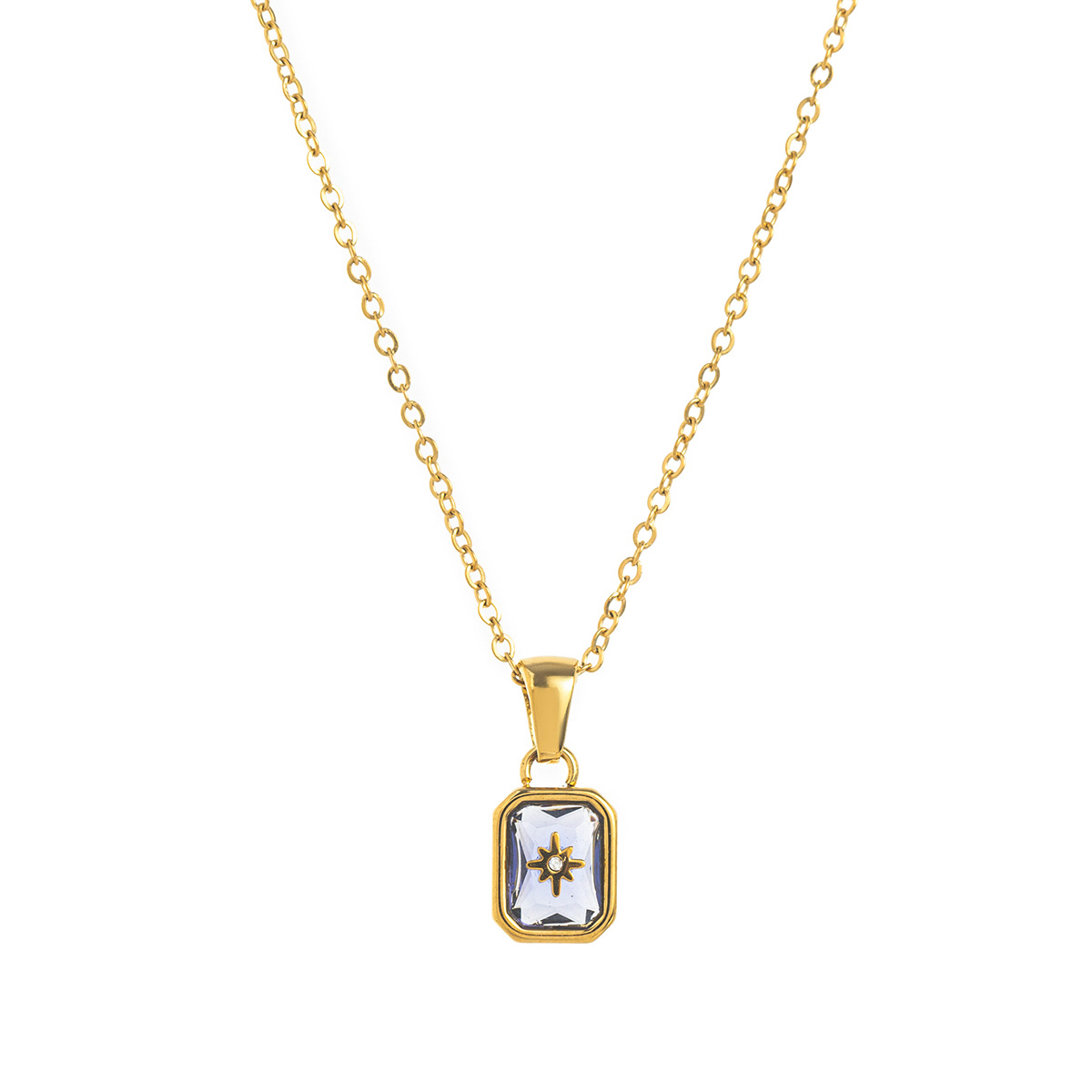 Collar Colgante de Estrella Polar con Piedra de Nacimiento, Acero de Titanio