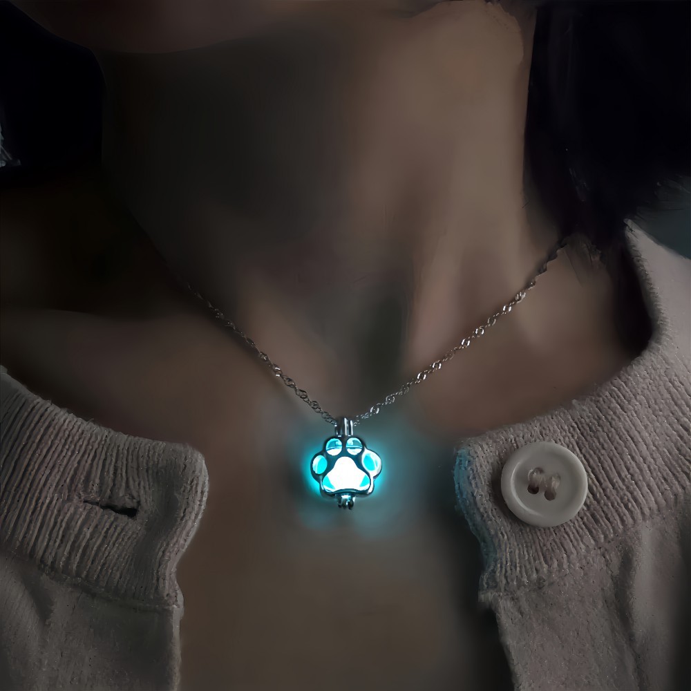 유럽과 미국의 인기있는 보석 할로윈 빛나는 목걸이 여성 펜던트 합금 형광 개 발자국 목걸이 제조 업체 도매