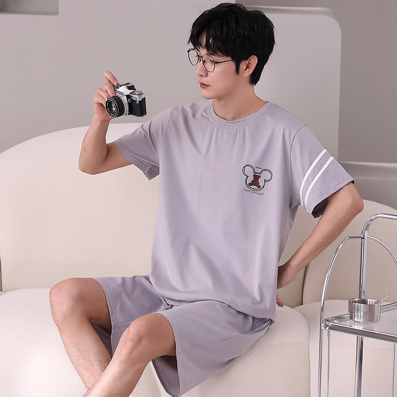 Pijamas pantalones cortos de manga corta de algodón de verano para hombres ropa para el hogar ropa exterior delgada de verano para hombres más traje de tamaño