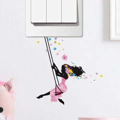 KG290 Cartoon Little Girl Swinging Switch Decal Home Decor Wall Sticker Self-Adhesive Wholesale