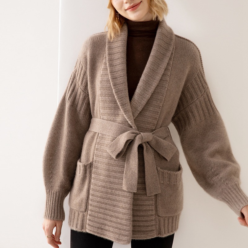 Europa y los Estados Unidos transfronterizos V-collar temperamento cardigan de punto 2024 otoño y invierno nuevo suéter largo y largo suéter chaqueta de mujer
