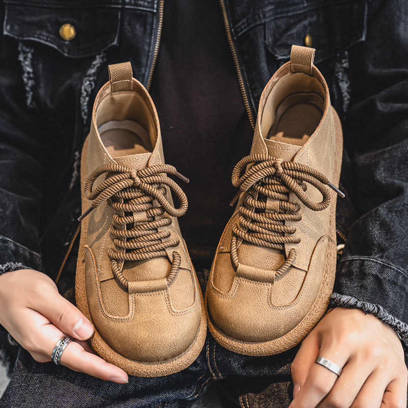 Men's Shoes New Large-Toe Workwear Style Casual Shoes Soft Sole Versatile Retro Fashion Men's Leather Shoes Trendy British Style Men