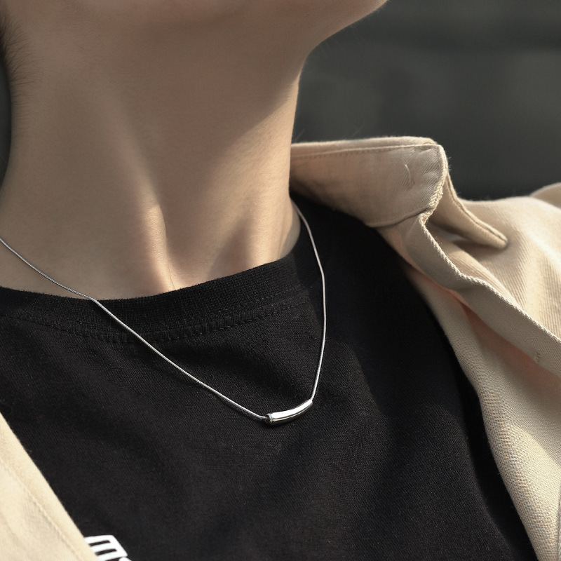 Vintage Men's Snake Bone Chain Necklace In Silver Plated Metal_voghion.com