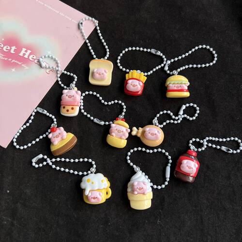 Gourmet pig keychain ins girl pig head keychain student schoolbag bestie gift cartoon pendant