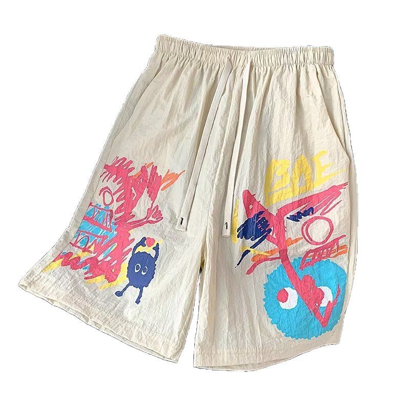 American Graffiti Casual Shorts Hombres Nuevos pantalones de verano de secado rápido de cinco puntos Pantalones de playa sueltos