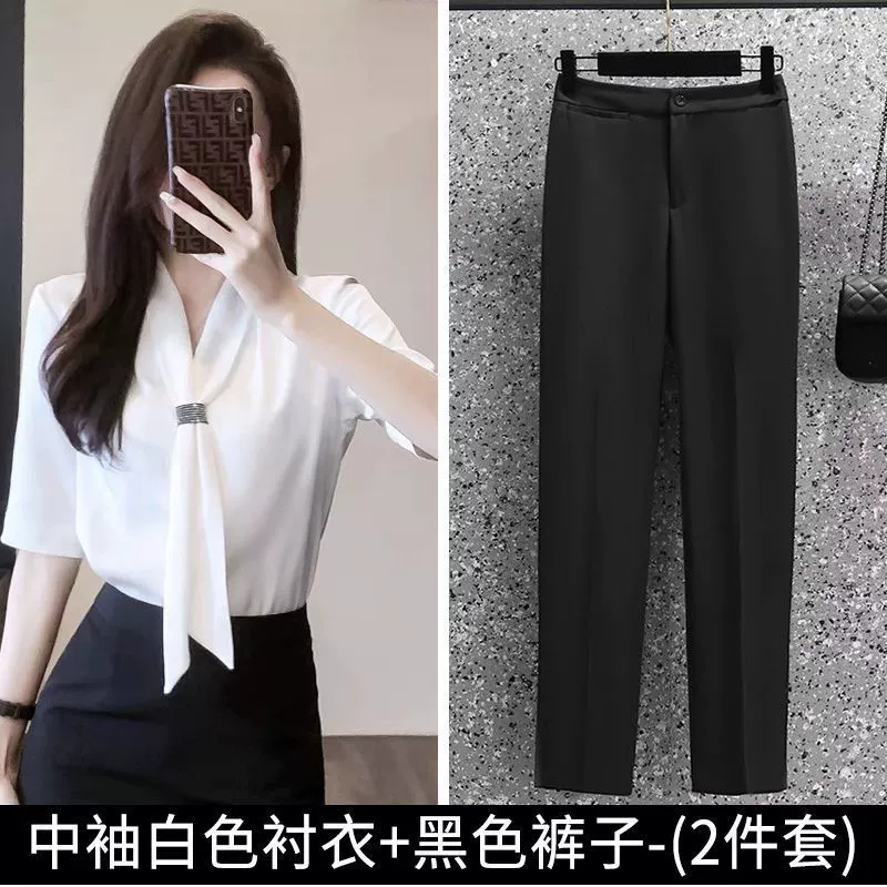 Shirt for work, set, hip-accented
