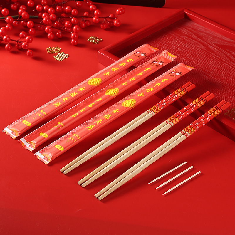 Disposable Chopsticks for Weddings, Wholesale Red Wedding Banquet Chopsticks, Individually Packaged for Commercial Use