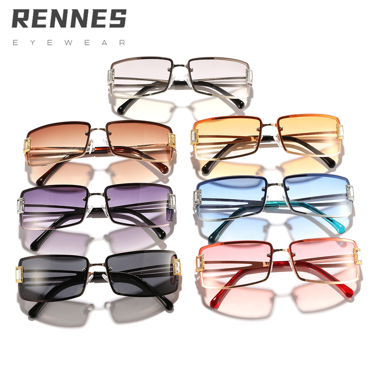 Nuevas gafas de sol rectangulares rebanadas sin marco para mujer, moda europea y americana, gafas de sol retro de la calle, protección UV al aire libre