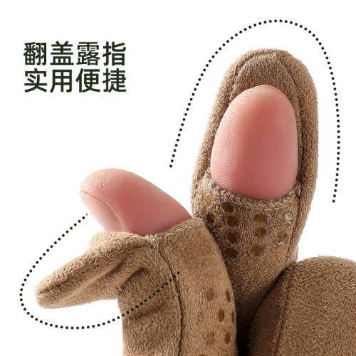 New winter gloves to keep men and women warm for outdoor cycling, suede and velvet, thickened, non-slip flip-up touch screen gloves