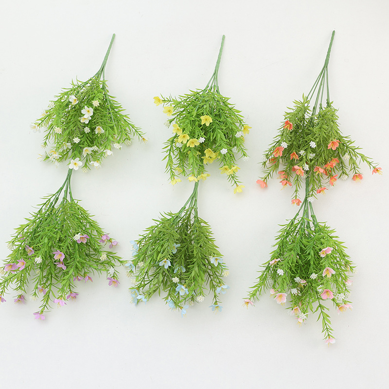 Ramo pequeño de flores artificiales de jazmín de 7 ramas – decoración para hogar, salón, bodas, venta al por mayor de fábrica.