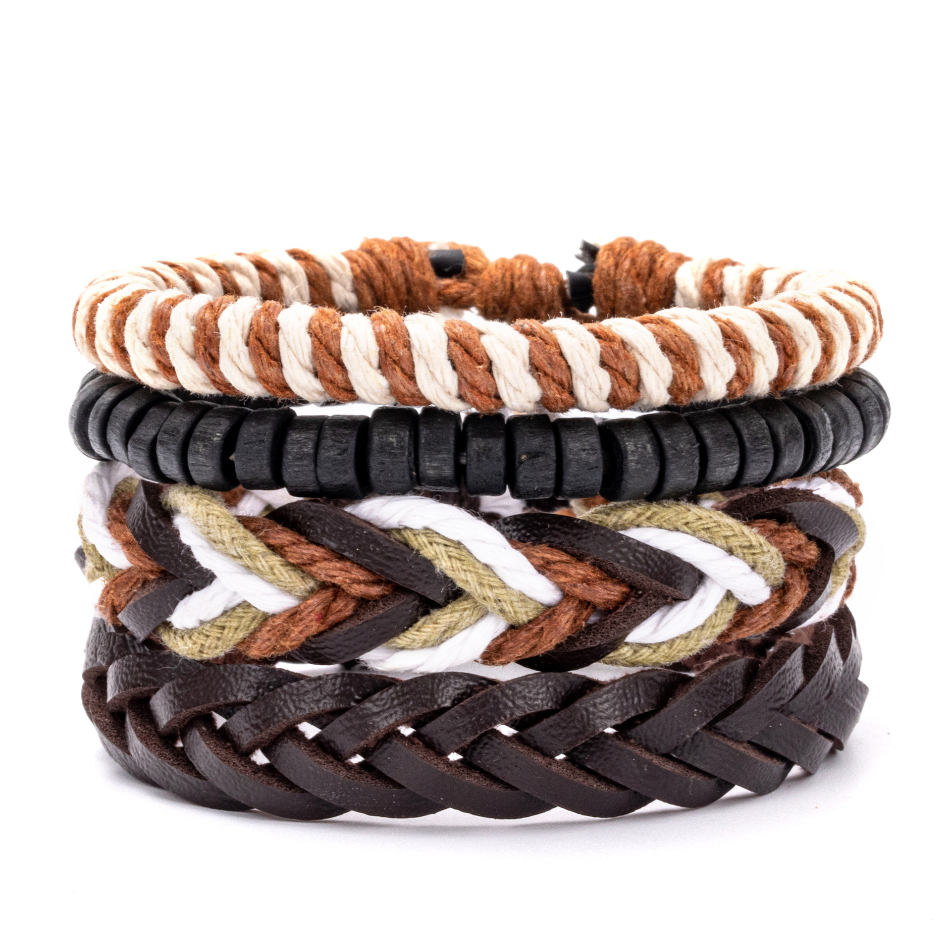 Multicolor Pattern Retro Bohemian Multicolor Pu Leather Alloy Beaded Braid Unisex Bracelets