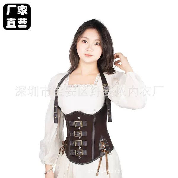 European and American Palace Corsets for Women, Shoulder Straps, Halter Neck, Pu Leather Shapewear, Steel-Boned Girdle, Waistcoat, Bodysuit