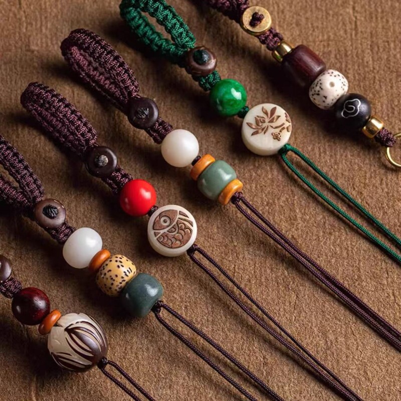 Vintage Car Key Lanyard, Handmade Weaving, DIY Semi-Finished Bag Lanyard, Jade Peace Lanyard