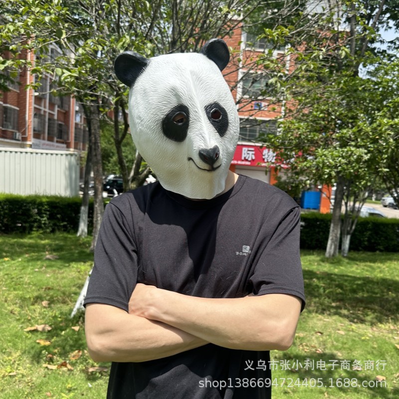 Máscara de panda de látex, disfraz divertido para Halloween, fiestas o actuaciones en directo