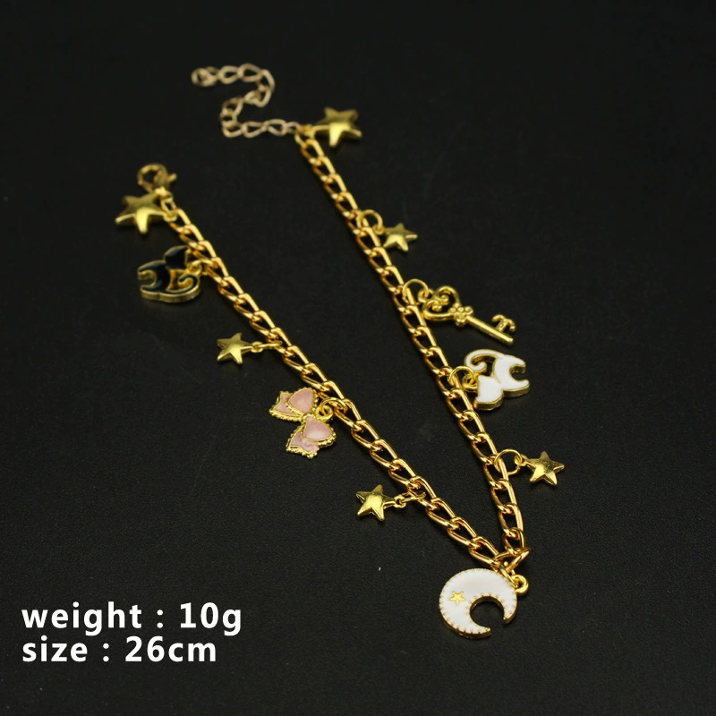 Браслет (Sailor Moon) B056, нержавеющая сталь, золотистые подвески