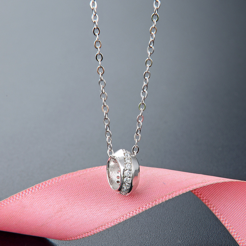 Estilo coreano creativo ZIRCON clavícula cadena colgante s925 plata esterlina diamante-incrustado nicho diseño anillo Collar para mujeres