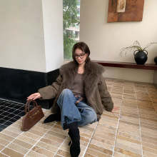 巴恩风白鹅绒派克羽绒服女冬宽松狐狸毛毛真皮草外套