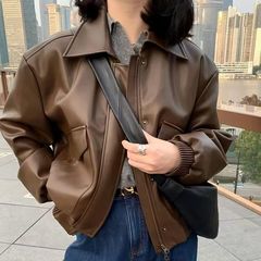 2025春秋冬季机车皮夹克短款复古上衣海宁皮衣外套女加厚加绒