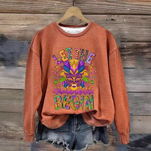 Spring 2025 Cross-border Amazon Sweat 3D Digital Print Mask Ladies Carnival Party Crewneck Sweat