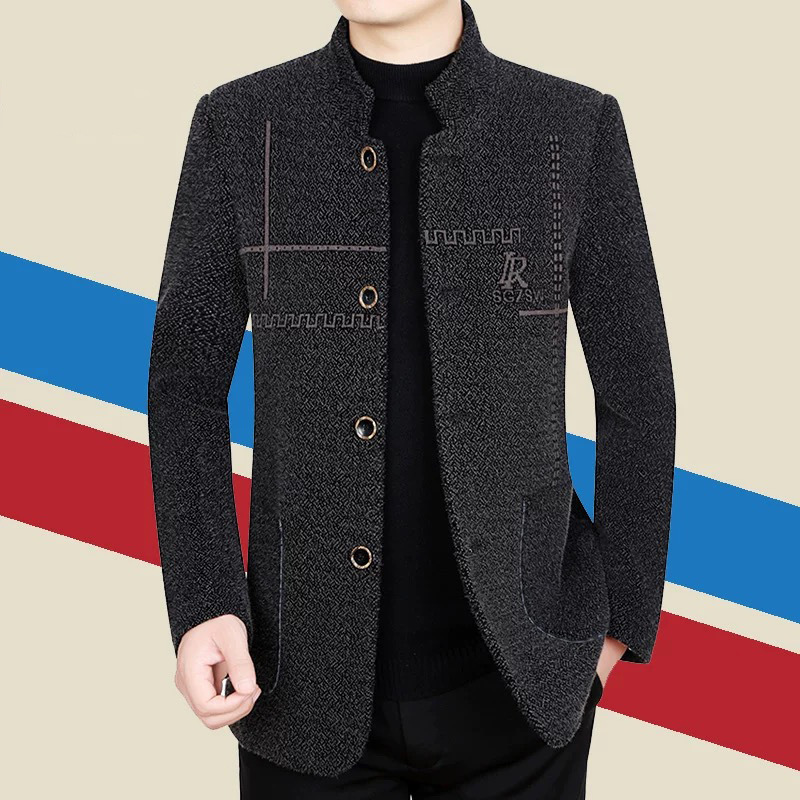 Suit Woolen Jacket Men's Autumn and Winter Slim-fit Middle-aged and Elderly Cotton Collar Woolen Jacket Woolen Coat 2024
