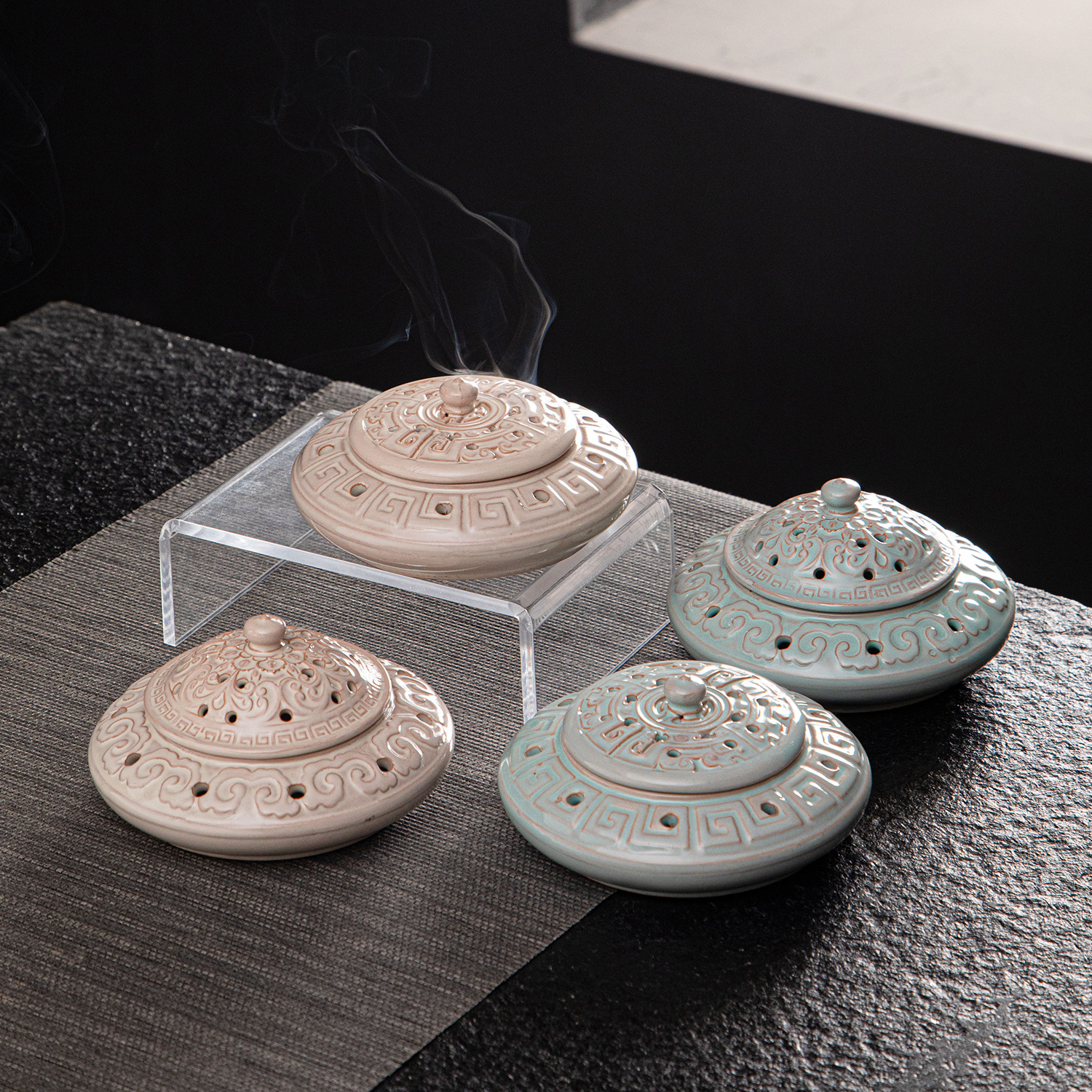 陶瓷盘香炉 线香炉仿古香薰炉家用礼佛香插 禅意香道线香座摆件