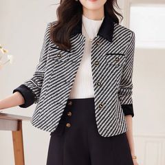 春秋条纹短款气质小香风外套女春秋2025新款洋气西服百搭秋装上衣