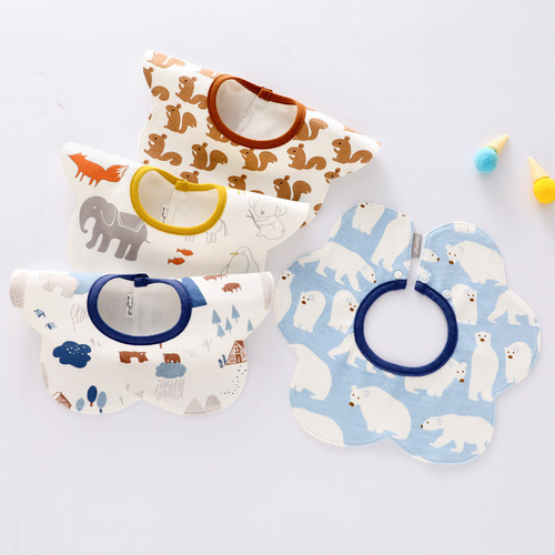 Newborn Bib 360 Rotating Eating Bib Baby Double-Layer Combed Cotton Bib Waterproof Drool Bib Anti-Vomit Bib