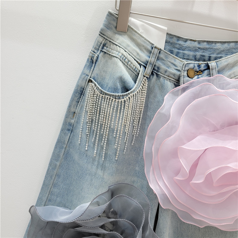 Women's Clothing heavy design high waist jeans for women new Korean version all match hip covering slim straight wide leg pants_voghion.com