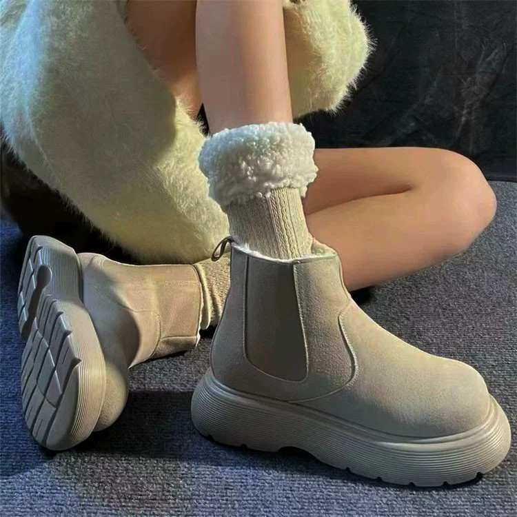 Плюшевая утолщение северо-восточные снежные сапоги женские меха одна осень и зима 2024 новая педаль толстая подошва теплая хлопчатобумажная обувь