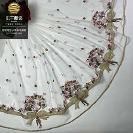 彩色网布条码蝴蝶结多色刺绣童装35公分裙摆网纱头饰婚纱点点辅料