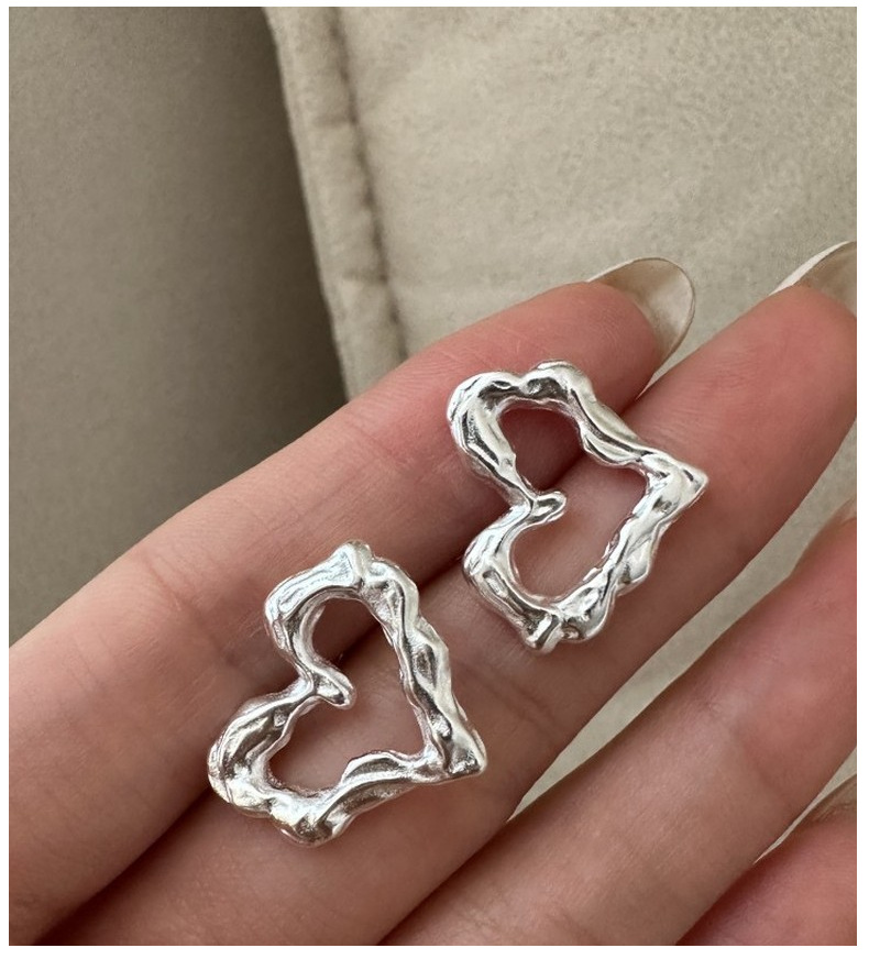 925 Sterling Silver Material Heart Shape Pattern 1 Pair 925 Sterling Silver 925 Sterling Silver Earrings Heart Shape Ear Studs