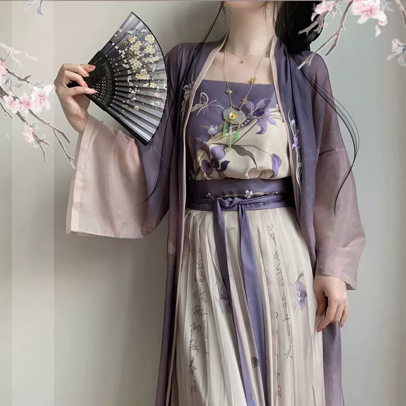 Теплая цветка для взрослых Оригинальный фиолетовый воздушный змей Hanfu Женская песня вышитый храм Чанган