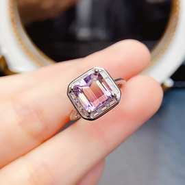 天然S925银黄晶戒指8*8mm轻奢高级感项链 新款网红饰品批发