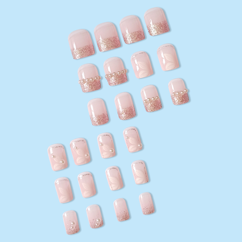 Polvo penetrante pétalos de perlas de manicuras, polvo de brillo de hadas francés, 24 piezas de parche de uñas falsas image 4