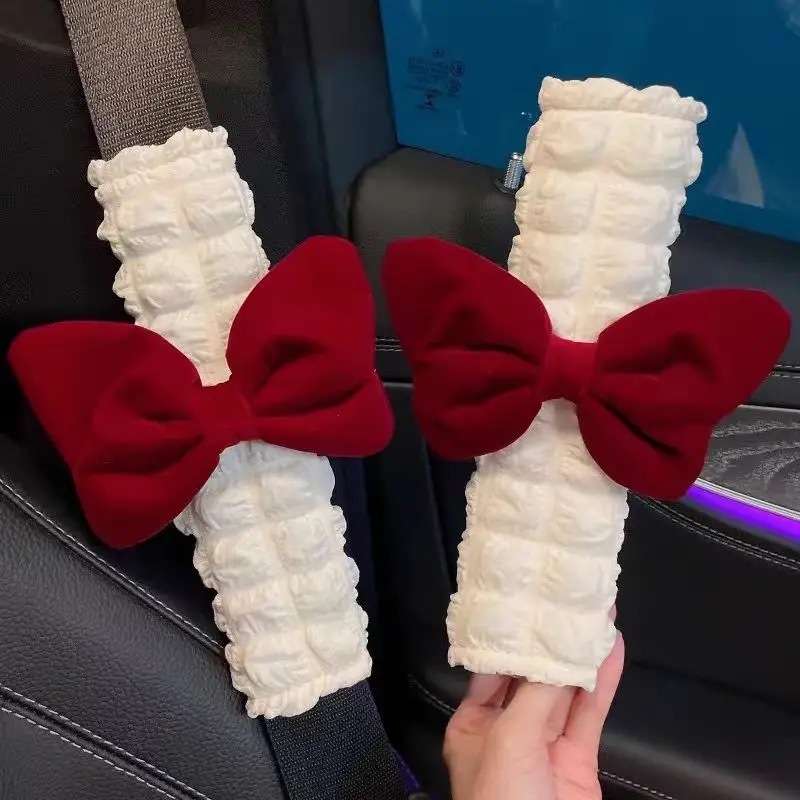 Car seat belt shoulder pad bow puffer four seasons cute universal premium safety belt shoulder pad