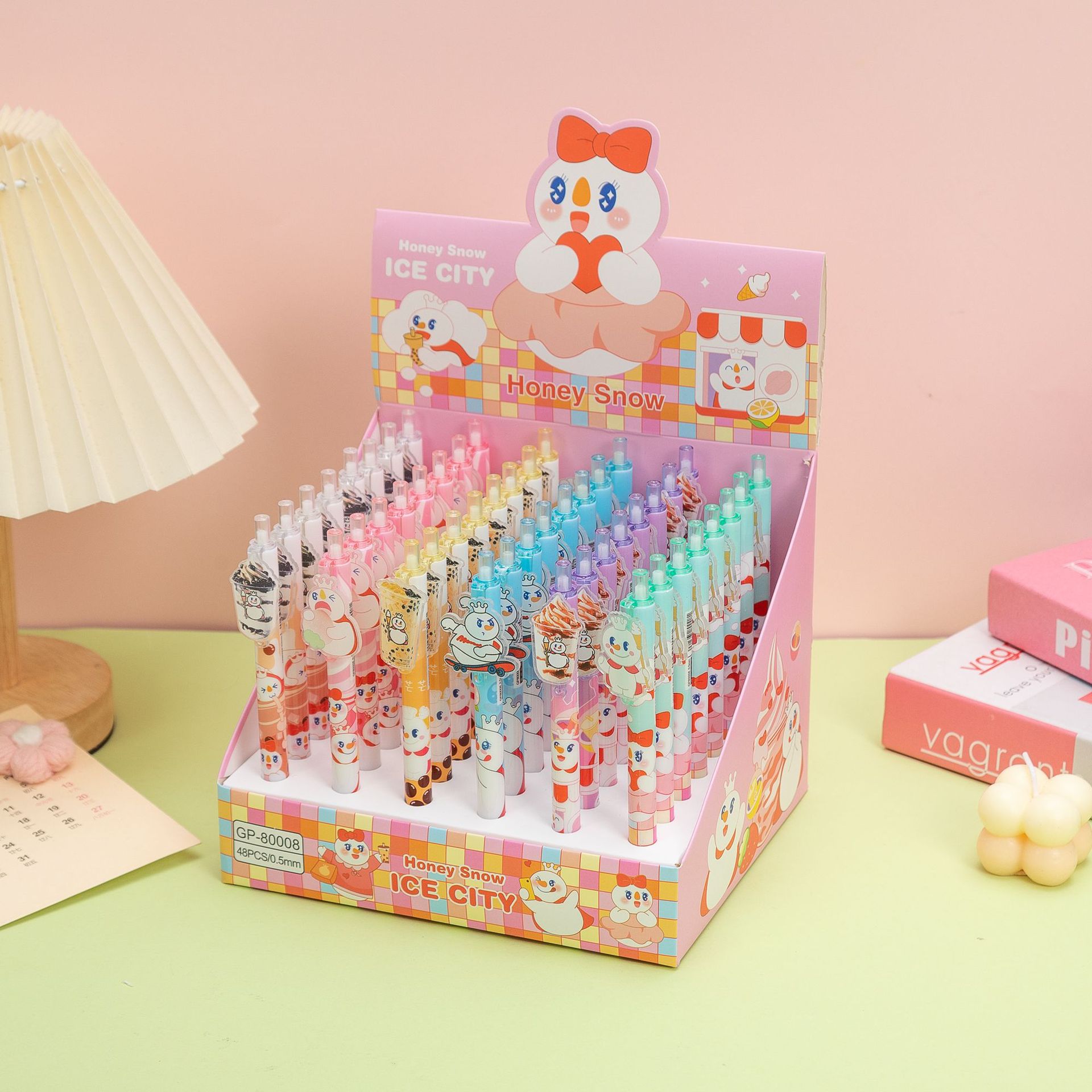 Parche de dibujos animados Bolígrafo de góner de prensa Bolígrafo negro Bolígrafo de firma de escritura de examen de estudiante en caja