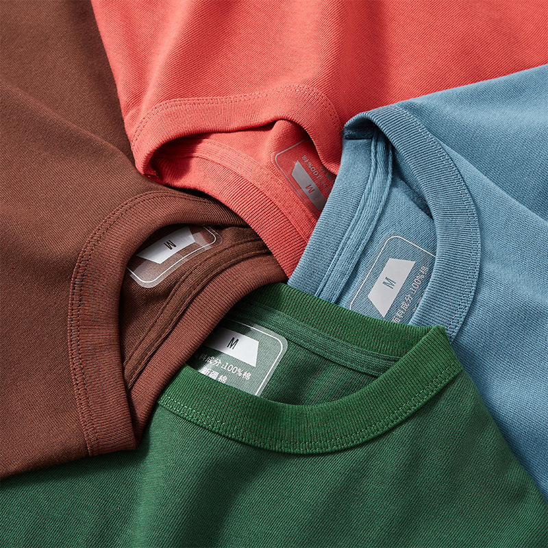 300g American-Style Heavy Cotton Washed T-Shirt for Men, Round Neck Japanese-Style Short-Sleeve Basic T-Shirt, Trendy Brand