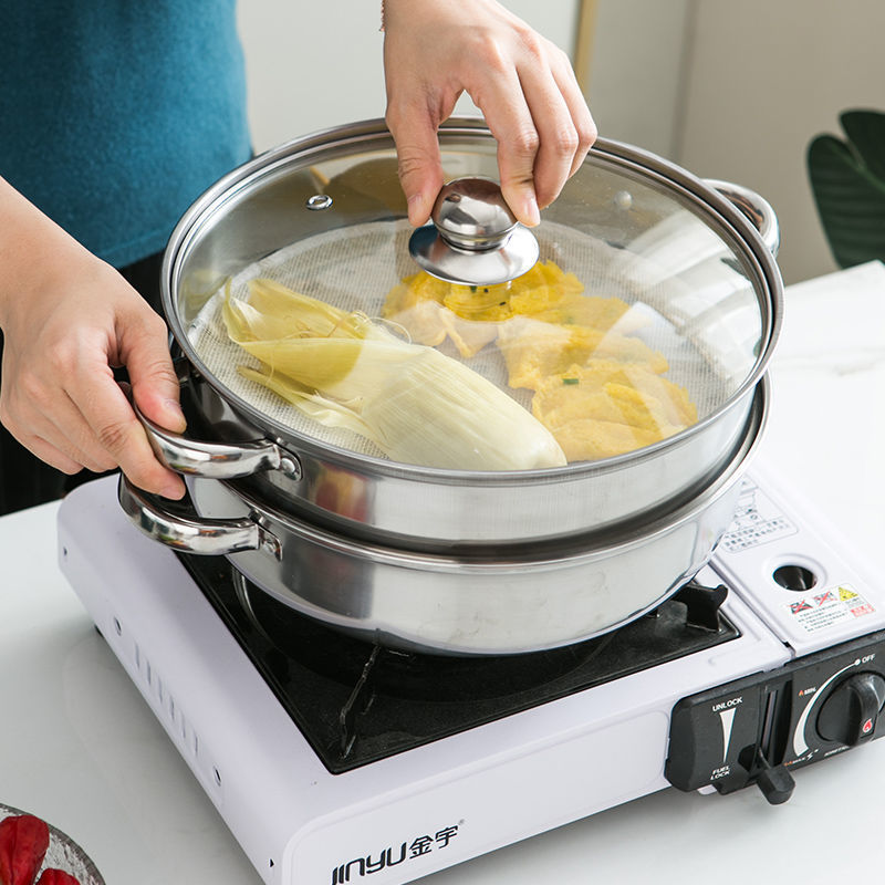 Manufacturer wholesale stainless steel soup steamer 28cm household thickened double-layer three-layer steamer soup pot hot pot opening gift