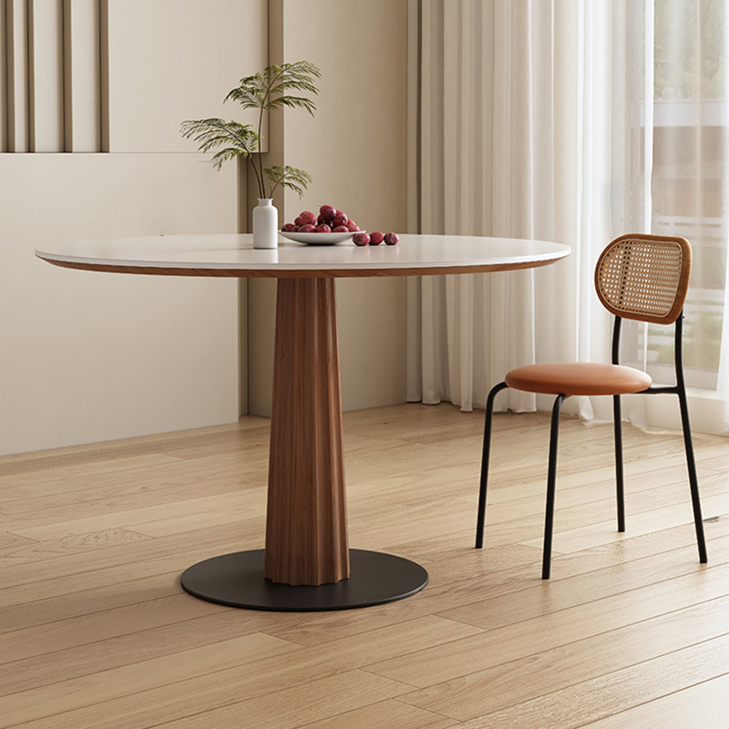 Delifeng Rock Plate Pure White Round Table Household Small Apartment Solid Wood Round Table Designer Simple Retro Negotiation Table