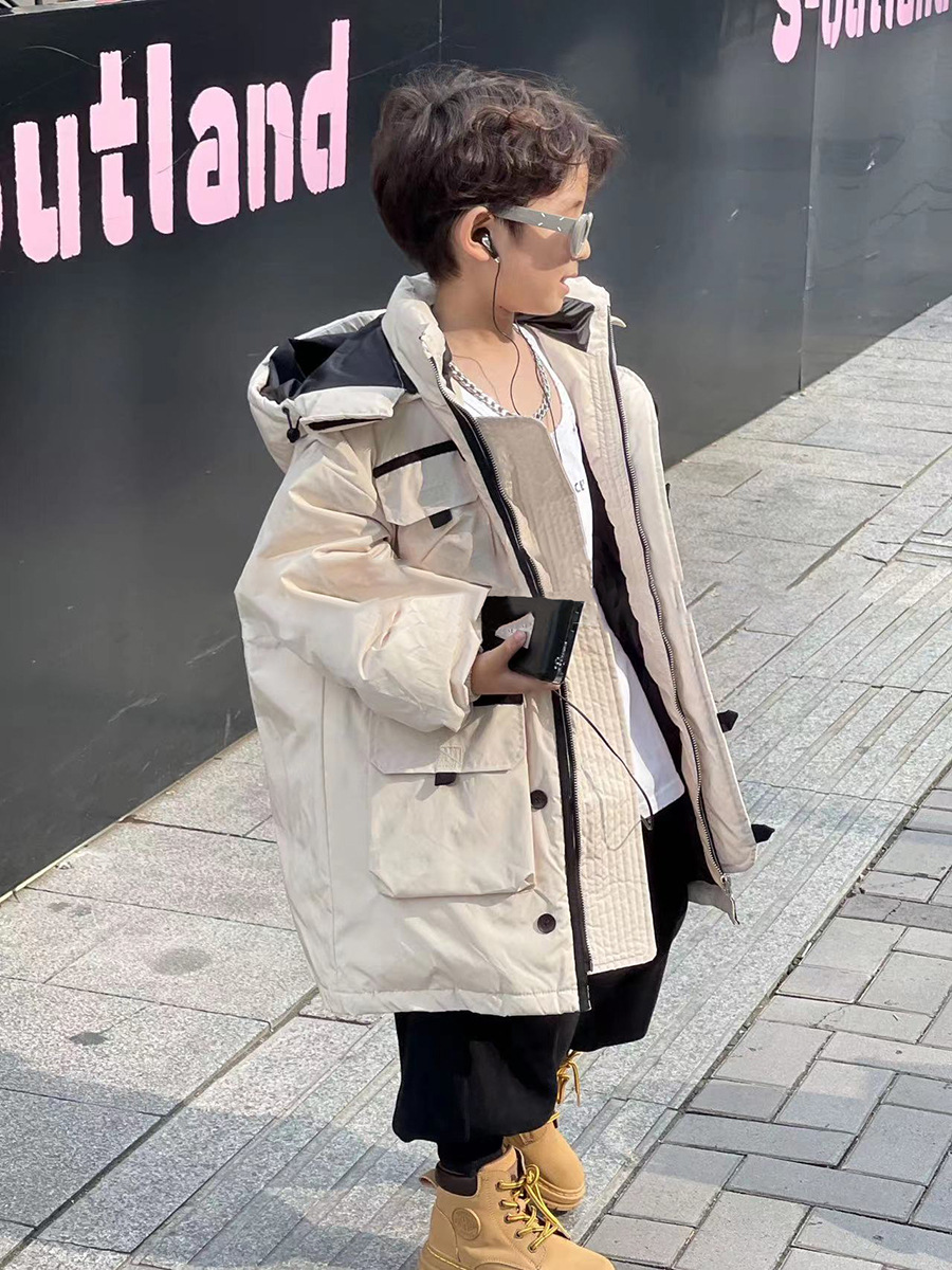 Chaqueta de plumón de longitud media para niños, chaqueta softshell para exteriores, cálida y gruesa, para niños y niñas, niños de primaria y mayores.