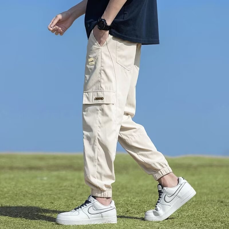 Ice Silk Casual Pants Men's Summer Thin Leg Loose Tooling Fashionable American Sports Quick-Dry Cropped Pants