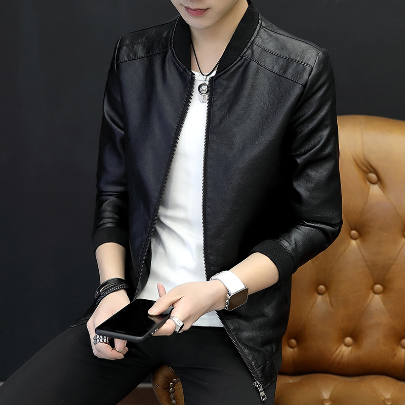 Men's Leather Jacket with Stand Collar, Slim Fit, Casual Pu Leather Motorcycle Jacket, Thin Style for Spring and Autumn Men's Leather Jacket with Stand Collar, Slim Fit, Casual Pu Leather Motorcycle Jacket, Thin Style for Spring and Autumn