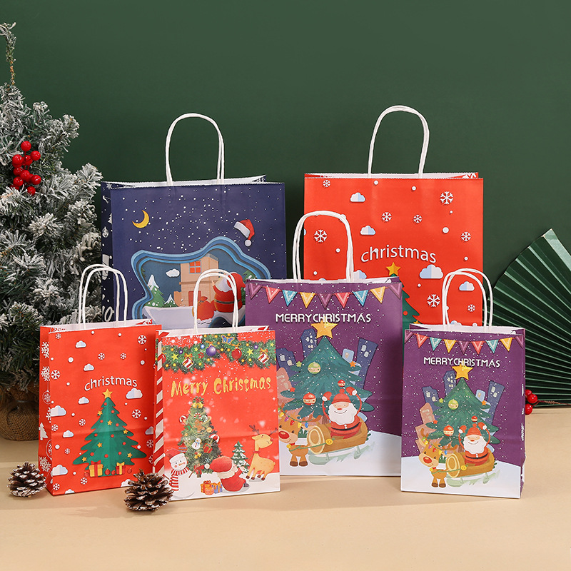 亚马逊热销手提袋外卖打包袋礼品袋圣诞节牛皮纸袋节日送礼礼物