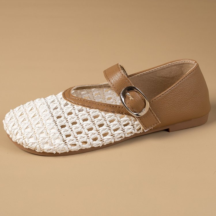 Zapatos franceses de verano 2026 nuevos huecos transpirables con una sola sola sola plana plana con falda