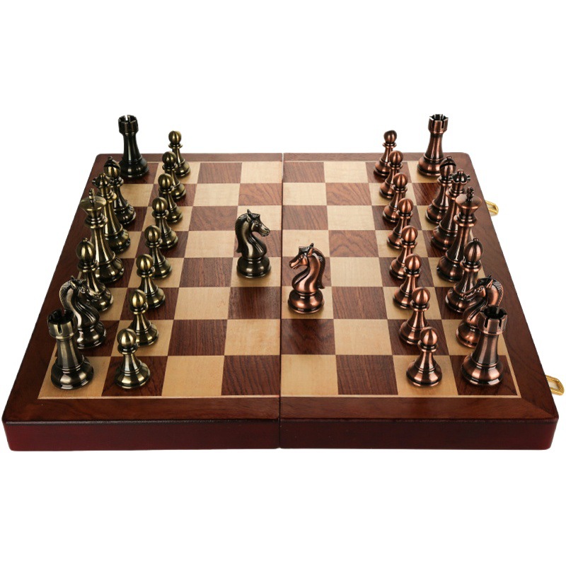 Caja de regalo de alta gama para juego de competencia de ajedrez tablero de ajedrez plegable de madera maciza de gran tamaño ajedrez