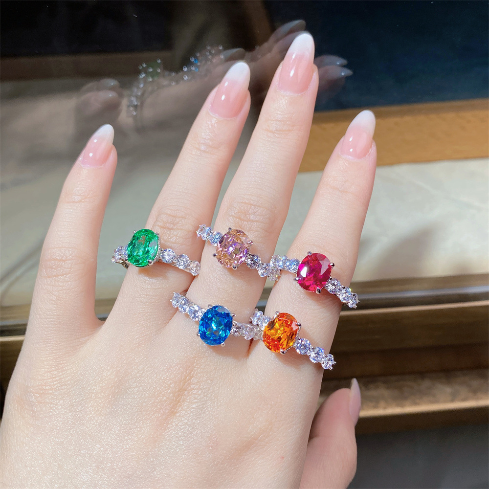 s925 sterling silver ring for women with 3 Karat big diamond and Fanta color, cross-border live broadcast style13