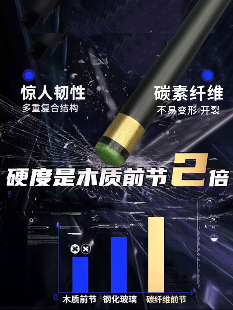 Fibra de carbono negro tecnología de billar varilla negro carbono pequeña cabeza negro 8 varilla de billar chino negro ocho cue a través de snooker